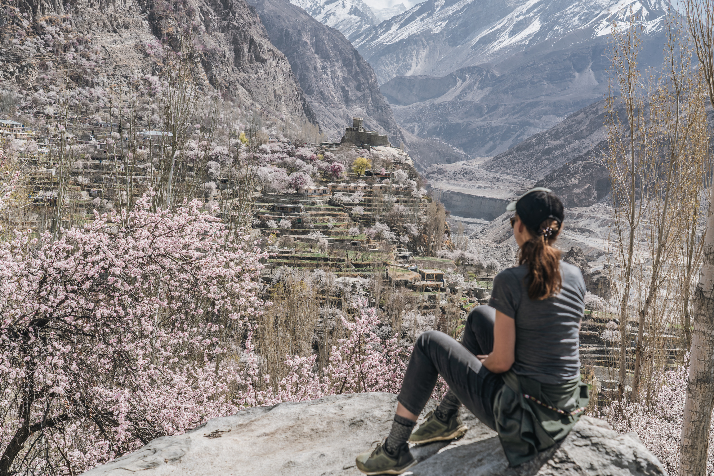 Layered peaks and villages in the Hunza Valley