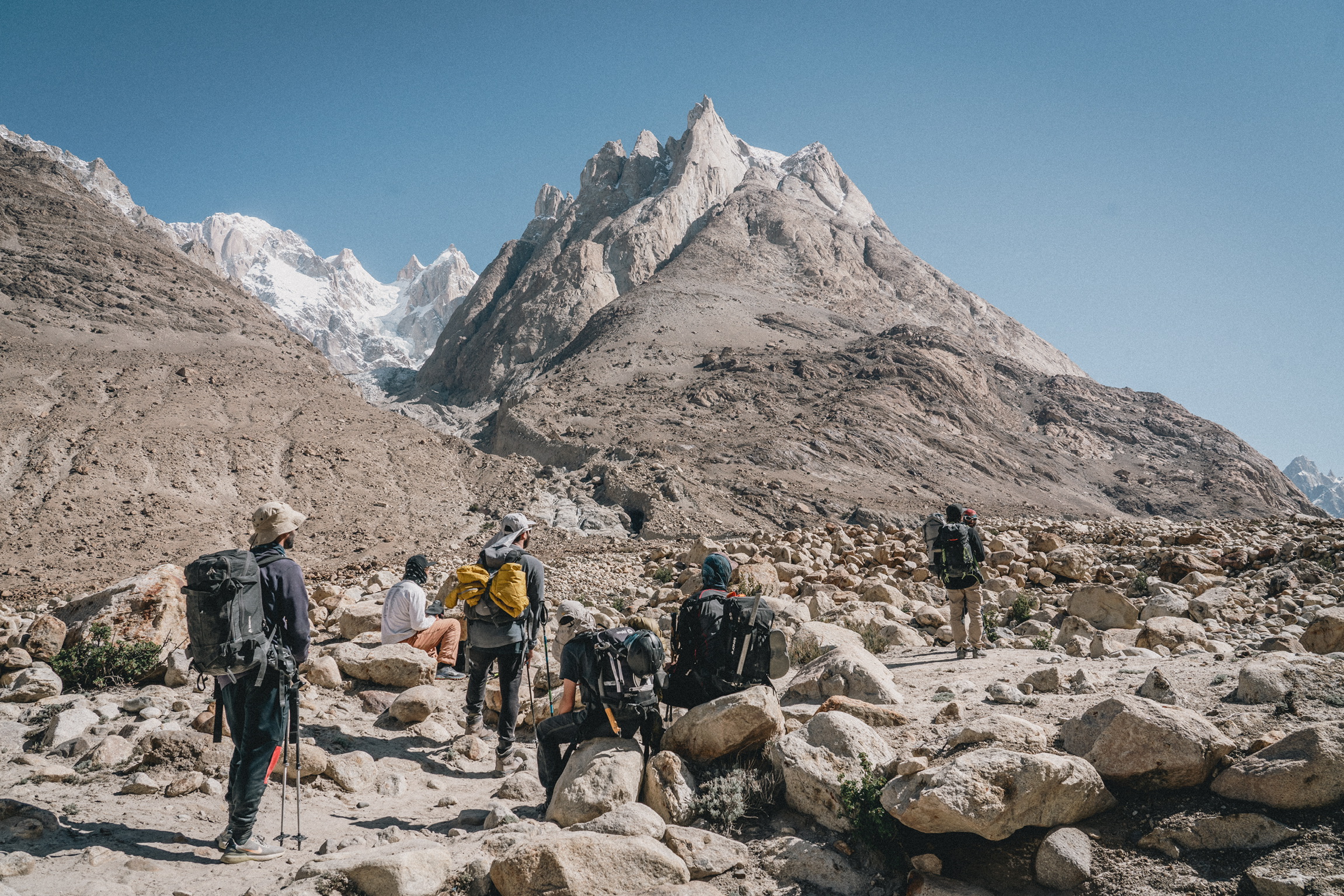 Granite walls and glacier ice along the Baltoro approach